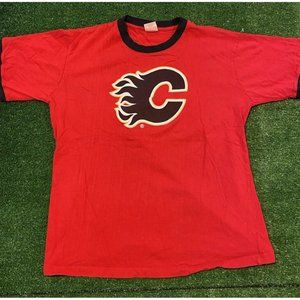 Vintage Calgary Flames tshirt small red 90s adult mens unisex hockey
